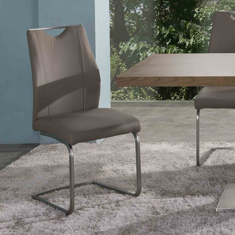 Bravo Contemporary Dining Chair In Coffee Faux Leather and Brushed Stainless Steel Finish - Set of 2 - Furniture City (CA)l