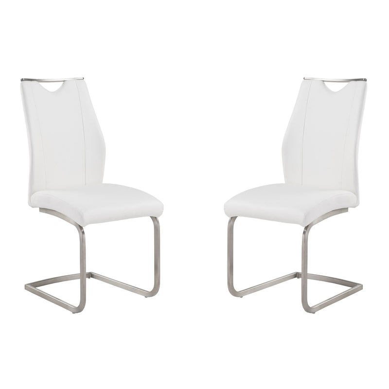 Bravo Contemporary Dining Chair In White Faux Leather and Brushed Stainless Steel Finish - Set of 2 - Furniture City (CA)l