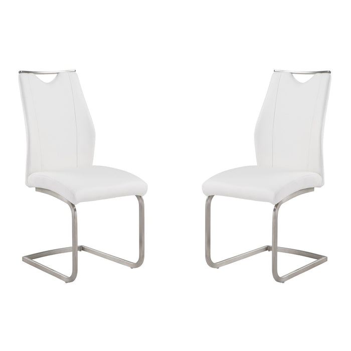 Bravo Contemporary Dining Chair In White Faux Leather and Brushed Stainless Steel Finish - Set of 2