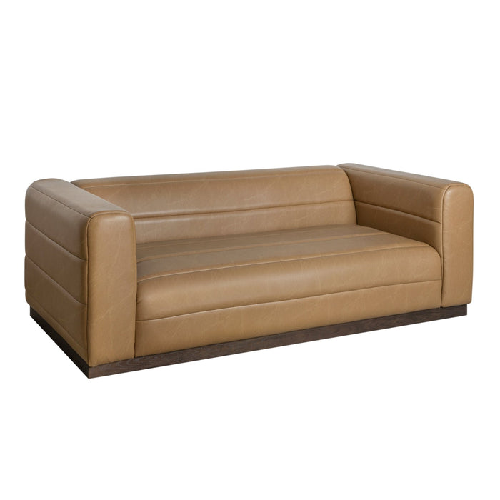 Brea 90.5 in. 3-Seater Sofa in Bistre Brown Faux Leather with Rectangular Seat and Square Arms