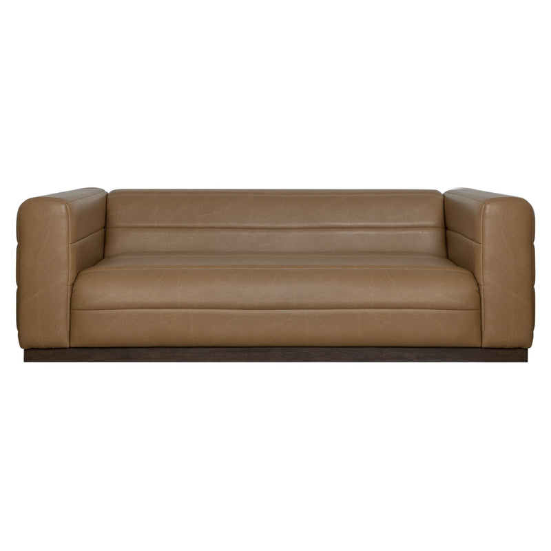 Brea 90.5 in. 3-Seater Sofa in Bistre Brown Faux Leather with Rectangular Seat and Square Arms - Furniture City (CA)l