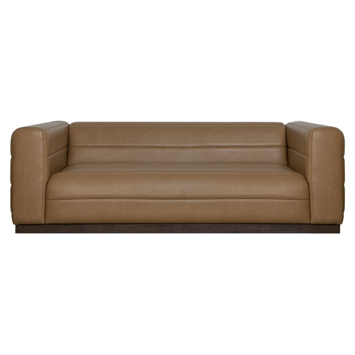 Brea 90.5 in. 3-Seater Sofa in Bistre Brown Faux Leather with Rectangular Seat and Square Arms
