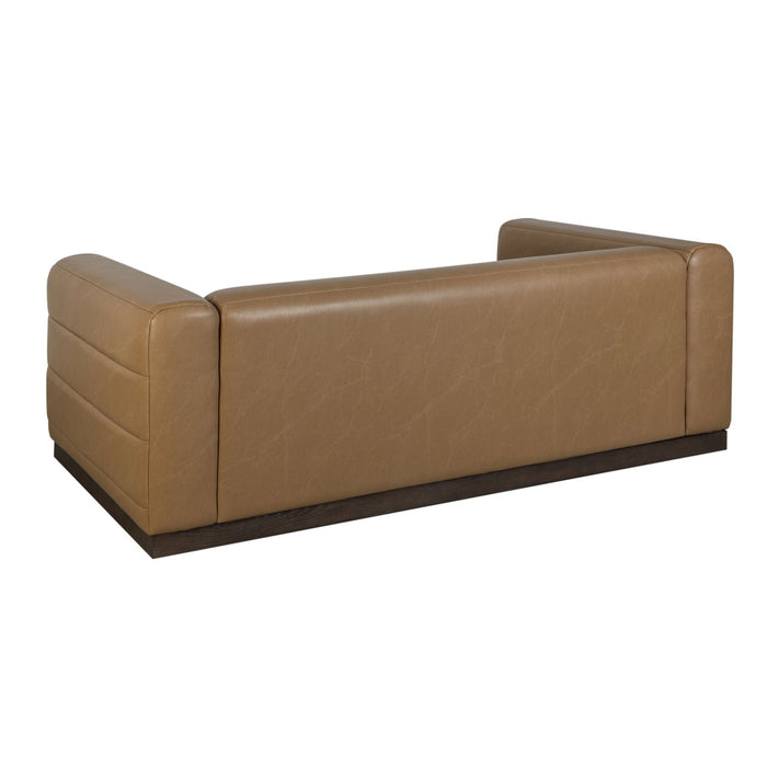 Brea 90.5 in. 3-Seater Sofa in Bistre Brown Faux Leather with Rectangular Seat and Square Arms