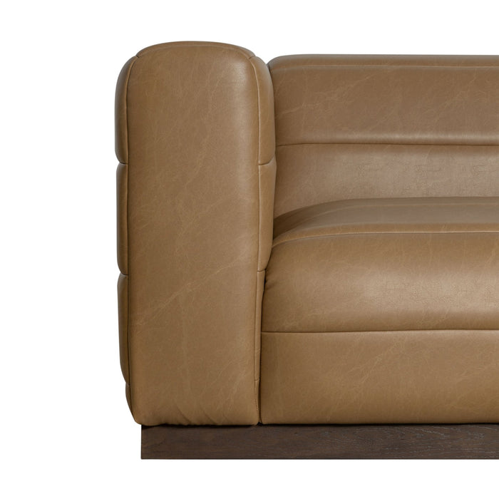 Brea 90.5 in. 3-Seater Sofa in Bistre Brown Faux Leather with Rectangular Seat and Square Arms