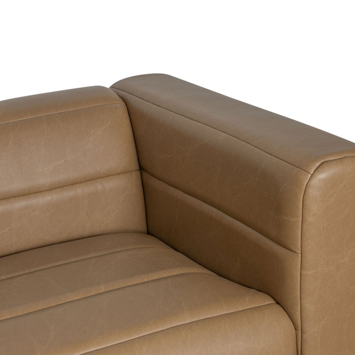 Brea 90.5 in. 3-Seater Sofa in Bistre Brown Faux Leather with Rectangular Seat and Square Arms