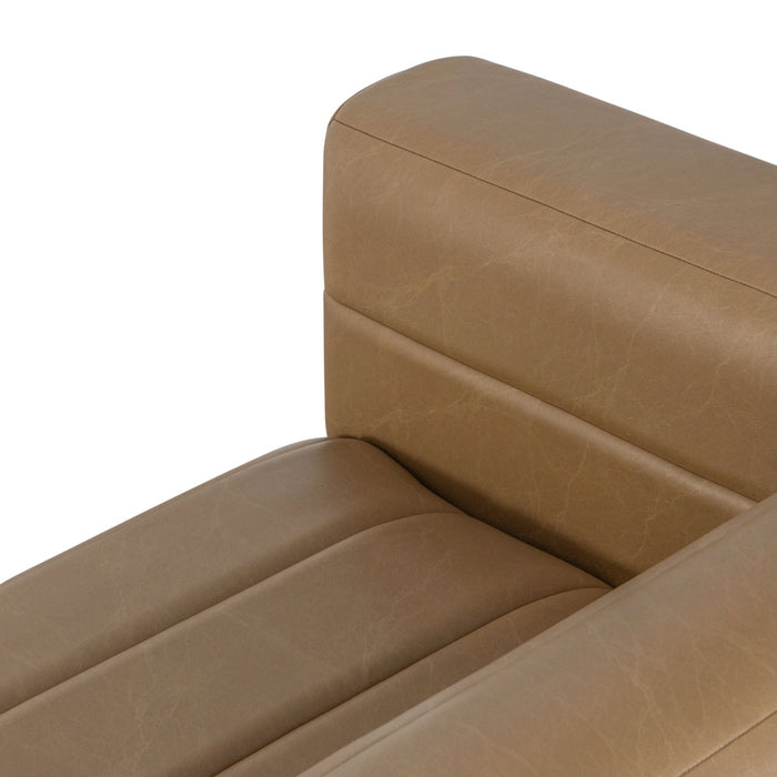 Brea 90.5 in. 3-Seater Sofa in Bistre Brown Faux Leather with Rectangular Seat and Square Arms