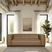 Brea 90.5 in. 3-Seater Sofa in Bistre Brown Faux Leather with Rectangular Seat and Square Arms - Furniture City (CA)l