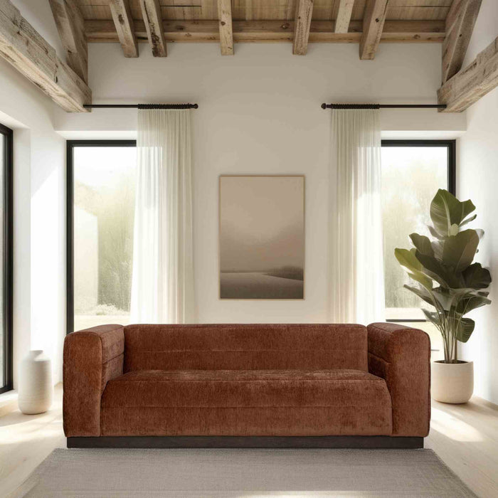 Brea 90.5 in. 3-Seater Sofa in Logan Brown Fabric with Rectangular Seat and Square Arms