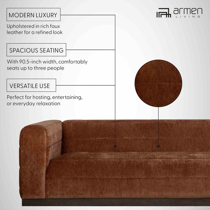 Brea 90.5 in. 3-Seater Sofa in Logan Brown Fabric with Rectangular Seat and Square Arms