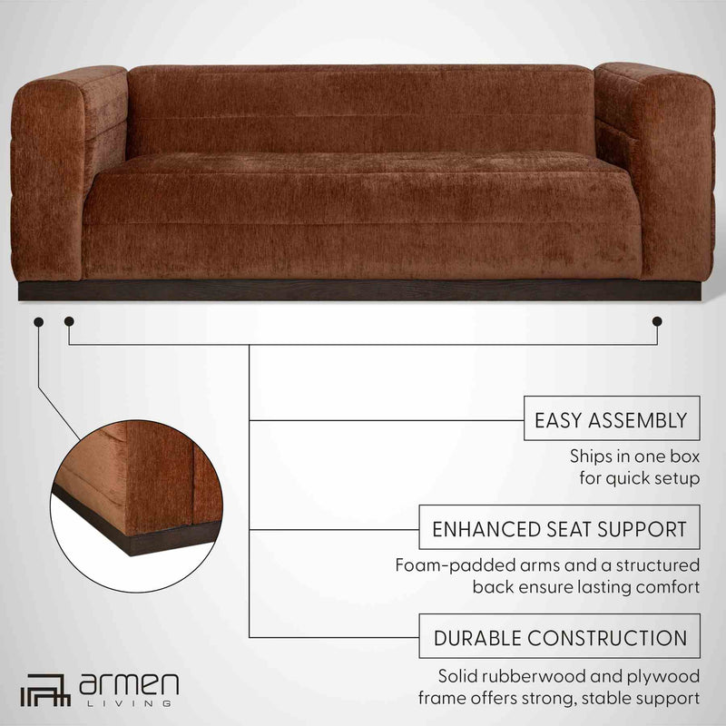 Brea 90.5 in. 3-Seater Sofa in Logan Brown Fabric with Rectangular Seat and Square Arms - Furniture City (CA)l