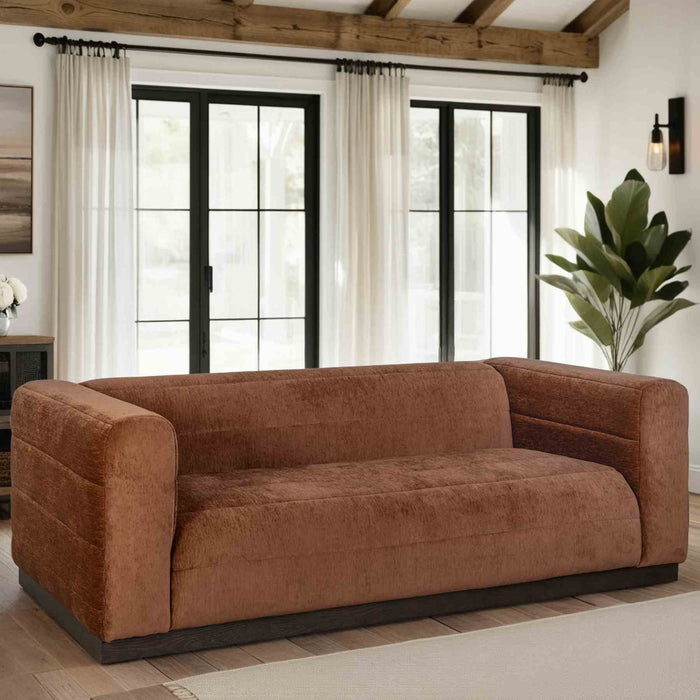 Brea 90.5 in. 3-Seater Sofa in Logan Brown Fabric with Rectangular Seat and Square Arms