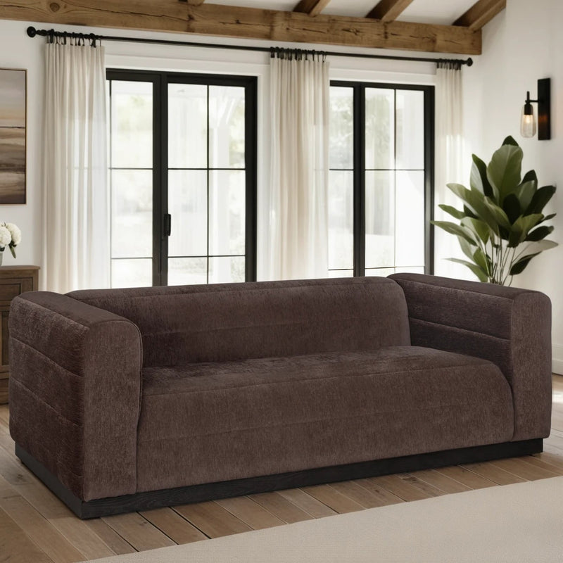 Brea 90.5 in. 3-Seater Sofa in Mocha Bean Fabric with Rectangular Seat and Square Arms - Furniture City (CA)l