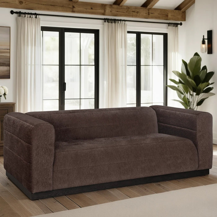 Brea 90.5 in. 3-Seater Sofa in Mocha Bean Fabric with Rectangular Seat and Square Arms