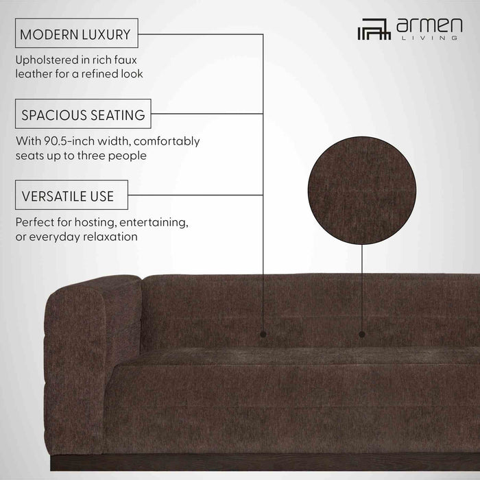 Brea 90.5 in. 3-Seater Sofa in Mocha Bean Fabric with Rectangular Seat and Square Arms