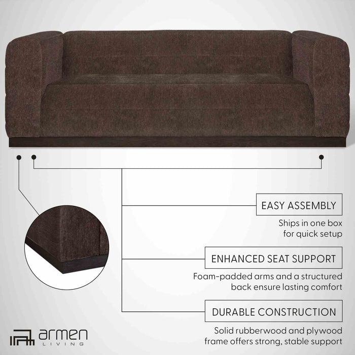 Brea 90.5 in. 3-Seater Sofa in Mocha Bean Fabric with Rectangular Seat and Square Arms