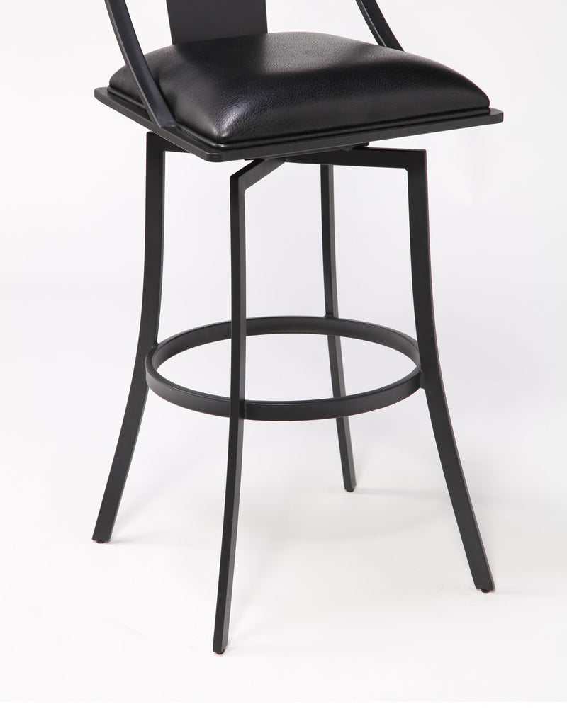 Brisbane Contemporary 26" Counter Height Barstool in Matte Black Finish and Black Faux Leather - Furniture City (CA)l