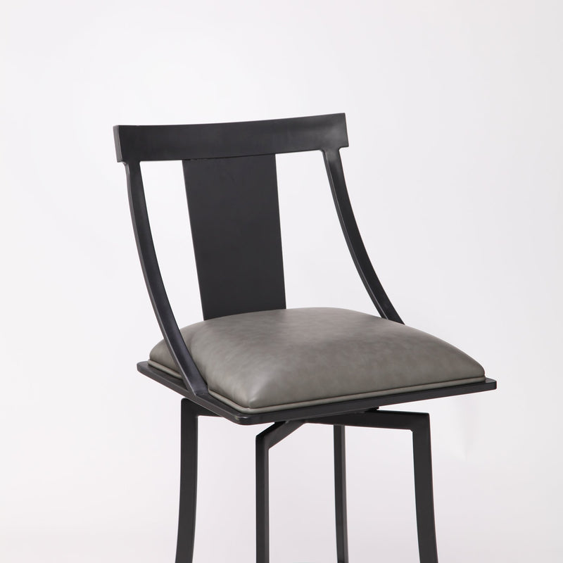 Brisbane Contemporary 26" Counter Height Barstool in Matte Black Finish and Vintage Gray Faux Leather - Furniture City (CA)l