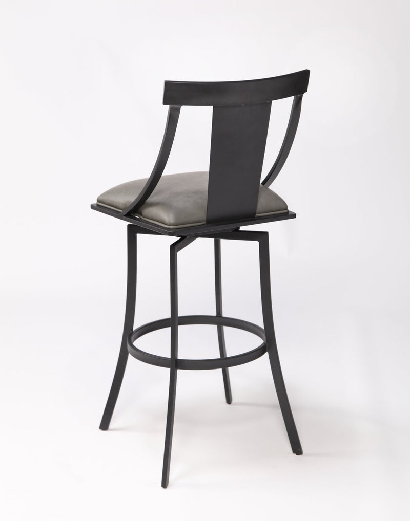 Brisbane Contemporary 30" Bar Height Barstool in Matte Black Finish and Vintage Gray Faux Leather - Furniture City (CA)l