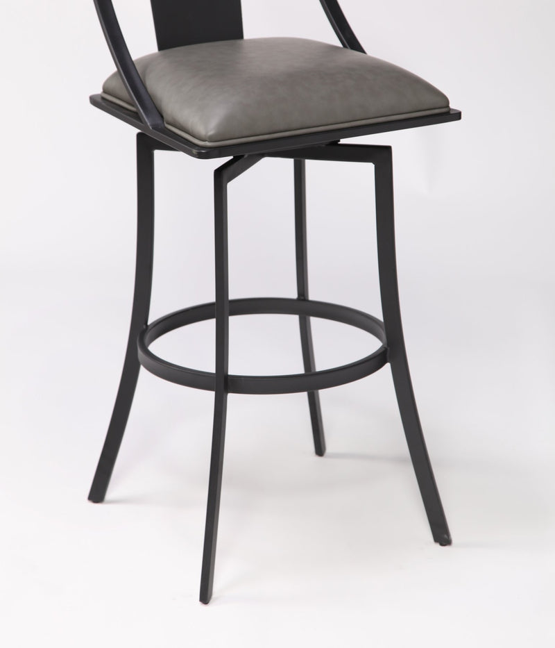 Brisbane Contemporary 30" Bar Height Barstool in Matte Black Finish and Vintage Gray Faux Leather - Furniture City (CA)l