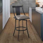 Brisbane Contemporary 30" Bar Height Barstool in Matte Black Finish and Vintage Gray Faux Leather - Furniture City (CA)l