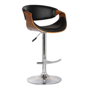 Butterfly Adjustable Height Swivel Black Faux Leather and Walnut Wood Bar Stool with Chrome Base - Furniture City (CA)l