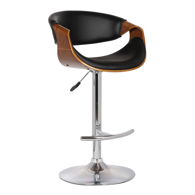 Butterfly Adjustable Height Swivel Black Faux Leather and Walnut Wood Bar Stool with Chrome Base - Furniture City (CA)l