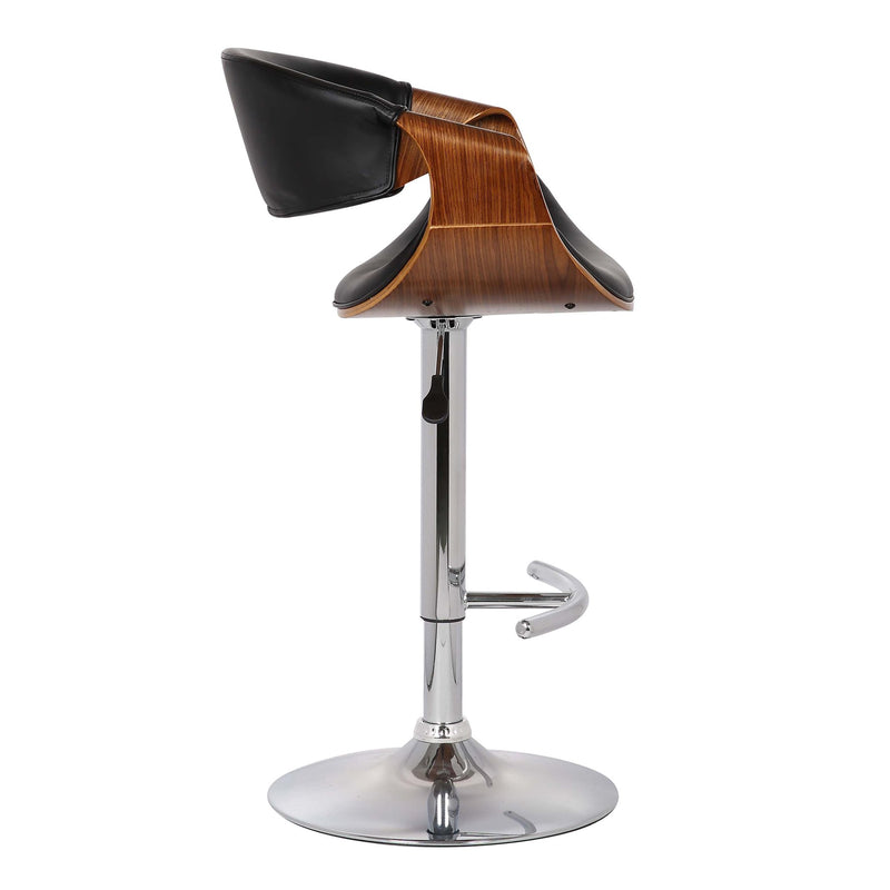 Butterfly Adjustable Height Swivel Black Faux Leather and Walnut Wood Bar Stool with Chrome Base - Furniture City (CA)l