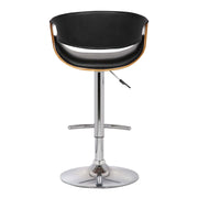 Butterfly Adjustable Height Swivel Black Faux Leather and Walnut Wood Bar Stool with Chrome Base - Furniture City (CA)l