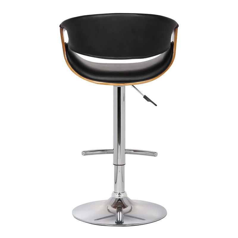 Butterfly Adjustable Height Swivel Black Faux Leather and Walnut Wood Bar Stool with Chrome Base - Furniture City (CA)l