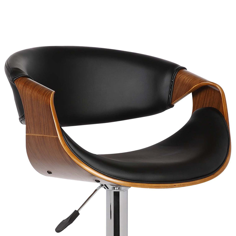 Butterfly Adjustable Height Swivel Black Faux Leather and Walnut Wood Bar Stool with Chrome Base - Furniture City (CA)l