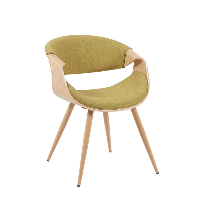 Butterfly Mid-Century Upholstered Dining Chair in Green and Patterned Oak Finish