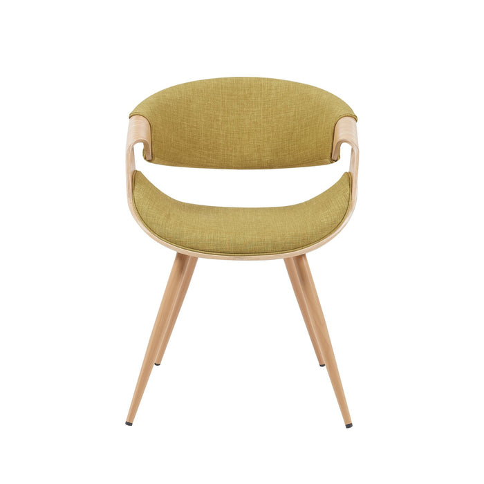 Butterfly Mid-Century Upholstered Dining Chair in Green and Patterned Oak Finish