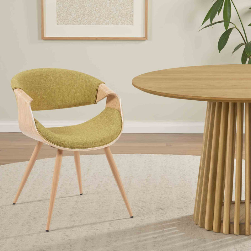 Butterfly Mid-Century Upholstered Dining Chair in Green and Patterned Oak Finish - Furniture City (CA)l