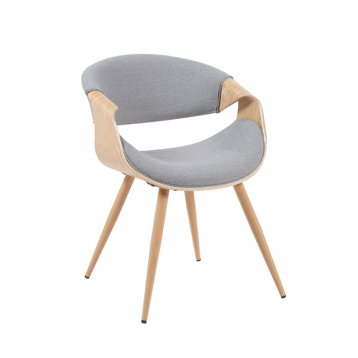 Butterfly Mid-Century Upholstered Dining Chair in Grey and Patterned Oak Finish