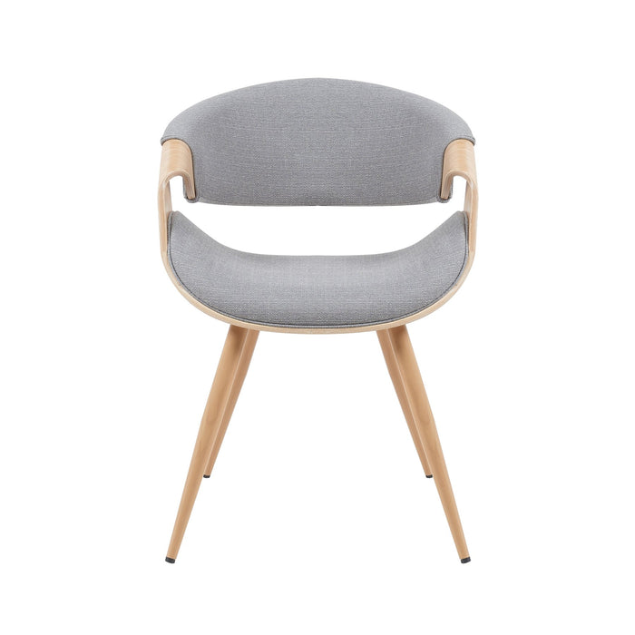 Butterfly Mid-Century Upholstered Dining Chair in Grey and Patterned Oak Finish