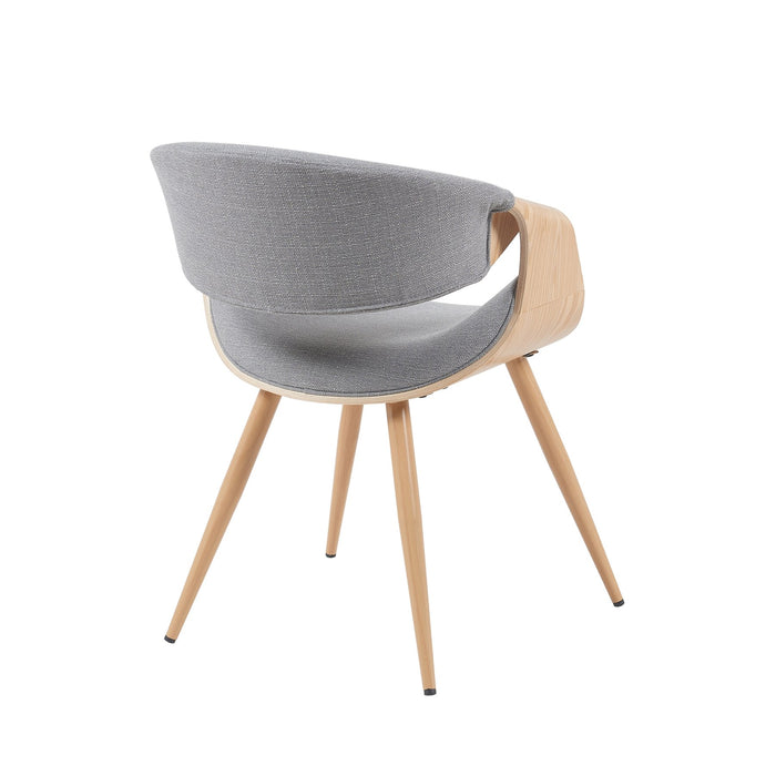 Butterfly Mid-Century Upholstered Dining Chair in Grey and Patterned Oak Finish