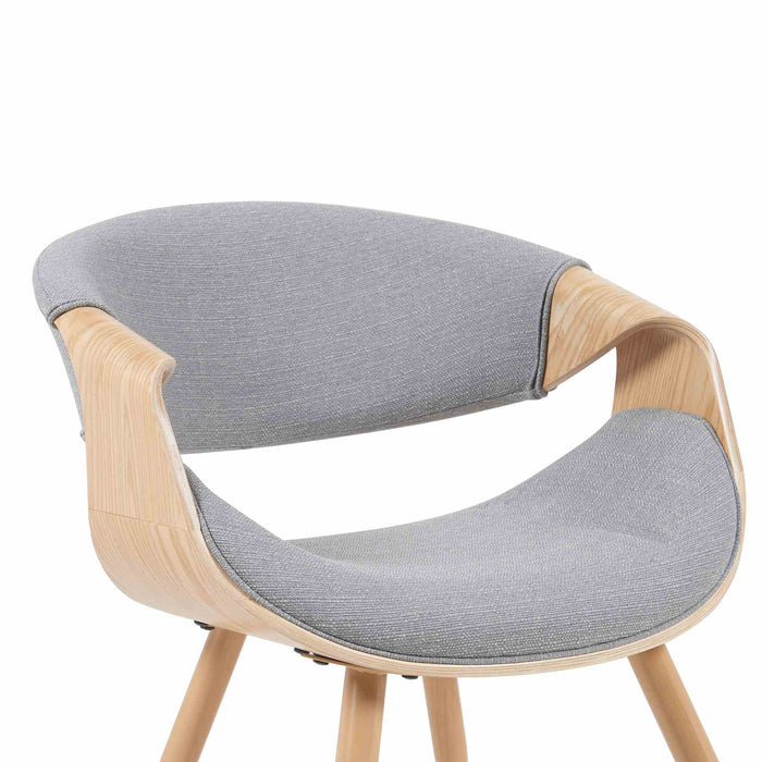 Butterfly Mid-Century Upholstered Dining Chair in Grey and Patterned Oak Finish