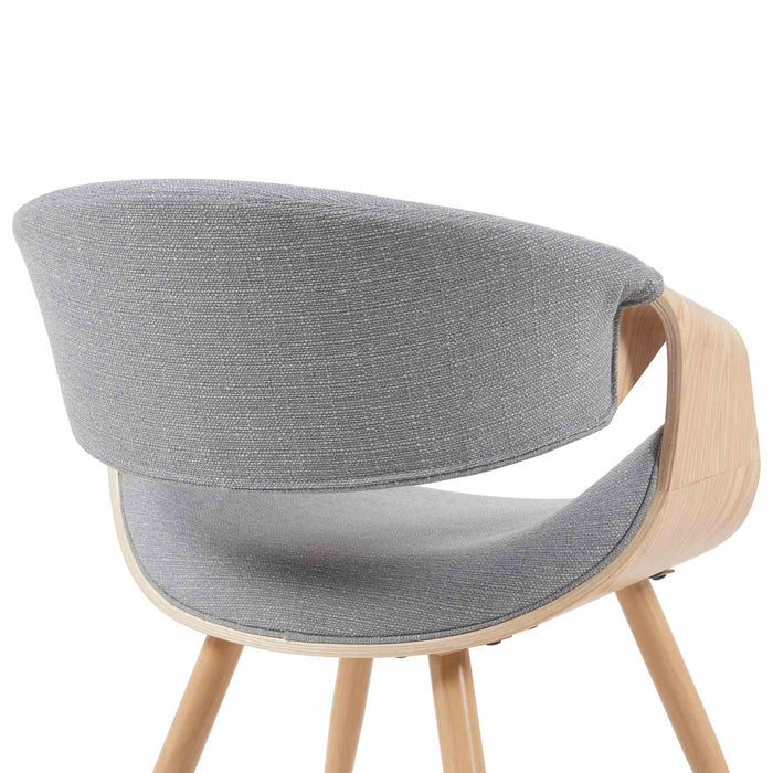 Butterfly Mid-Century Upholstered Dining Chair in Grey and Patterned Oak Finish