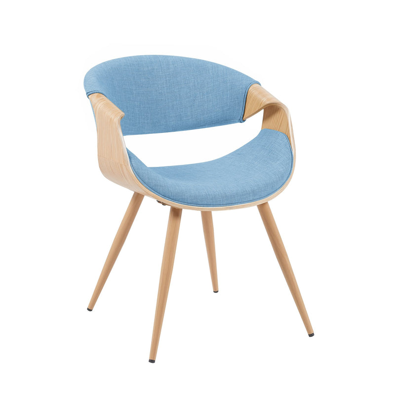 Butterfly Mid-Century Upholstered Dining Chair in Light Blue and Patterned Oak Finish - Furniture City (CA)l