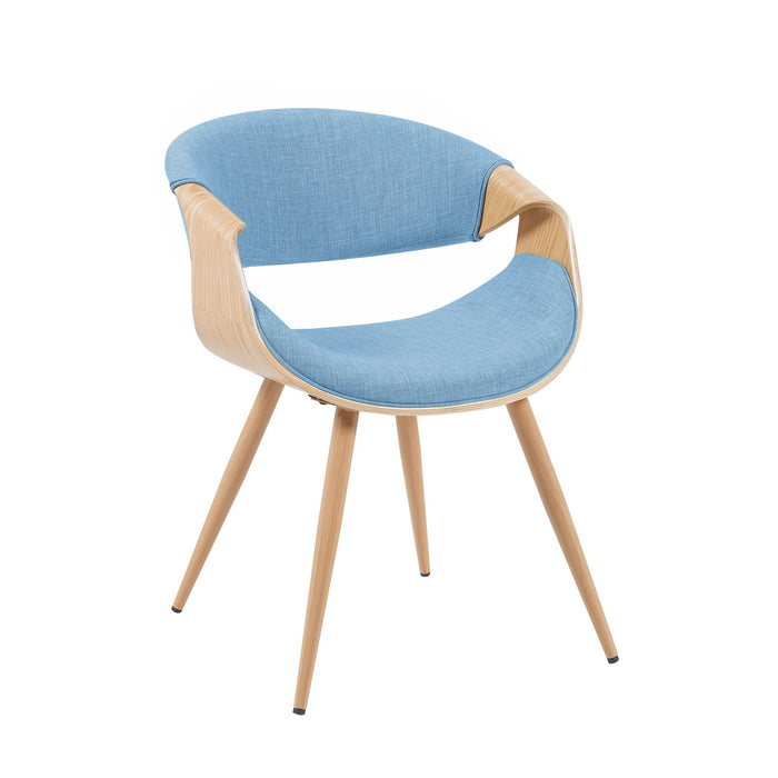 Butterfly Mid-Century Upholstered Dining Chair in Light Blue and Patterned Oak Finish