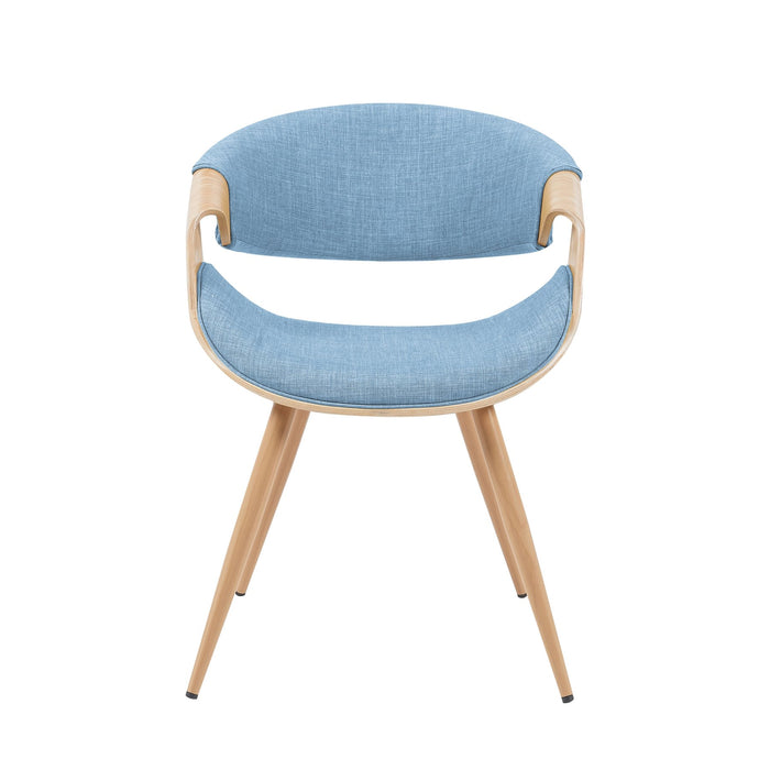 Butterfly Mid-Century Upholstered Dining Chair in Light Blue and Patterned Oak Finish