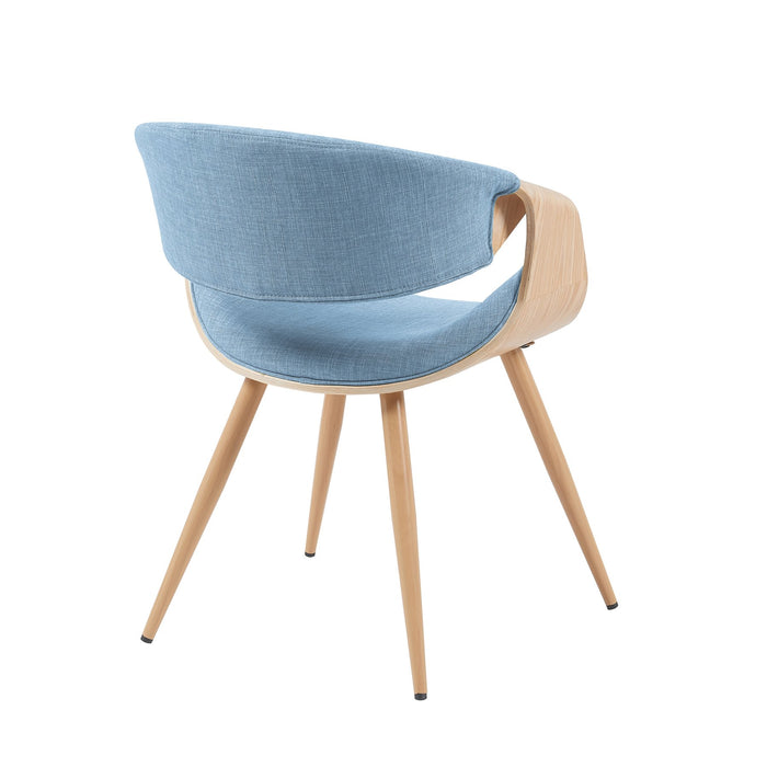 Butterfly Mid-Century Upholstered Dining Chair in Light Blue and Patterned Oak Finish