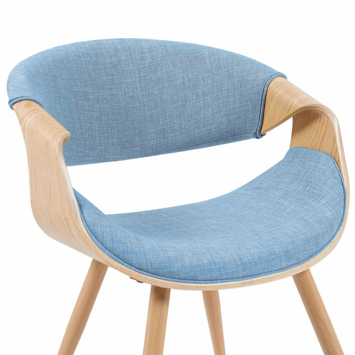 Butterfly Mid-Century Upholstered Dining Chair in Light Blue and Patterned Oak Finish