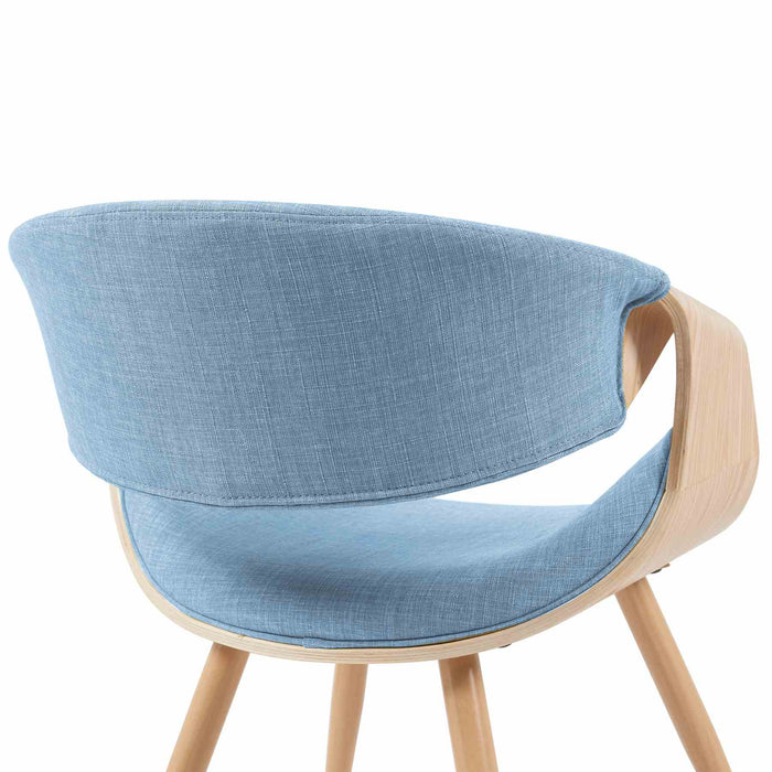 Butterfly Mid-Century Upholstered Dining Chair in Light Blue and Patterned Oak Finish