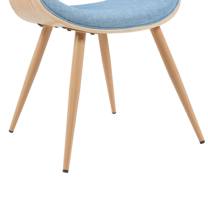 Butterfly Mid-Century Upholstered Dining Chair in Light Blue and Patterned Oak Finish