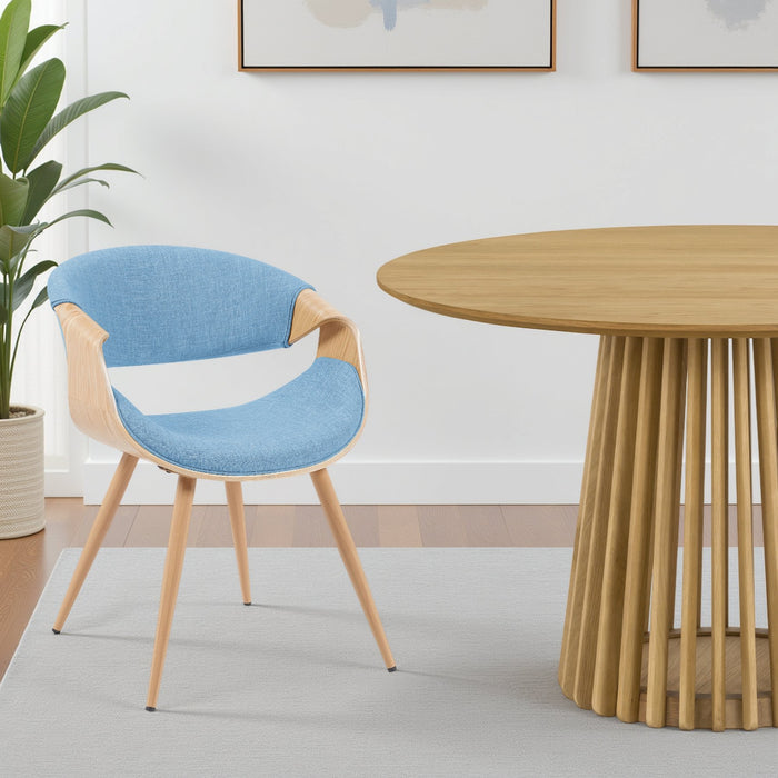 Butterfly Mid-Century Upholstered Dining Chair in Light Blue and Patterned Oak Finish