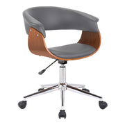 Bellevue Mid-Century Office Chair in Chrome Finish with Gray Faux Leather and Walnut Veneer - Furniture City (CA)l