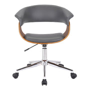 Bellevue Mid-Century Office Chair in Chrome Finish with Gray Faux Leather and Walnut Veneer - Furniture City (CA)l
