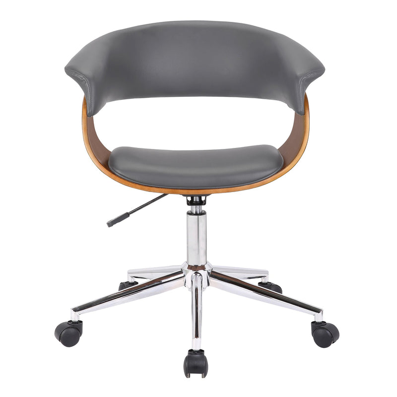 Bellevue Mid-Century Office Chair in Chrome Finish with Gray Faux Leather and Walnut Veneer - Furniture City (CA)l
