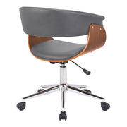 Bellevue Mid-Century Office Chair in Chrome Finish with Gray Faux Leather and Walnut Veneer - Furniture City (CA)l